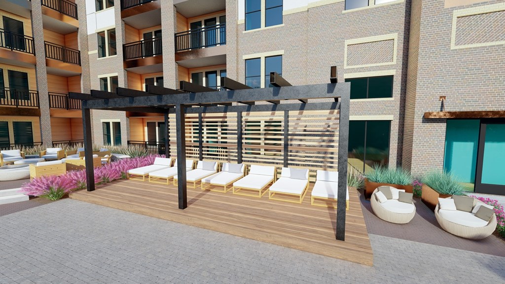 The Depot Apartments in Celina, Texas Pool Area Rendering