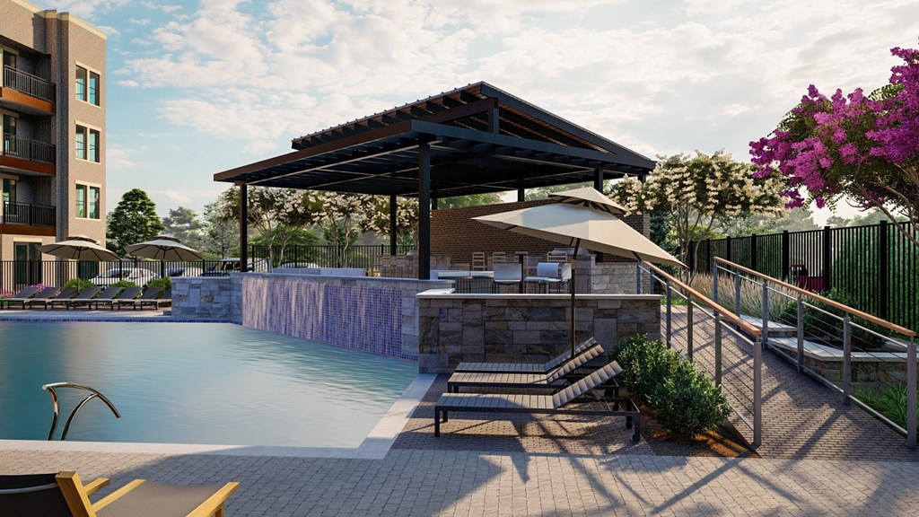 The Depot Apartments in Celina, Texas Pool Area Rendering