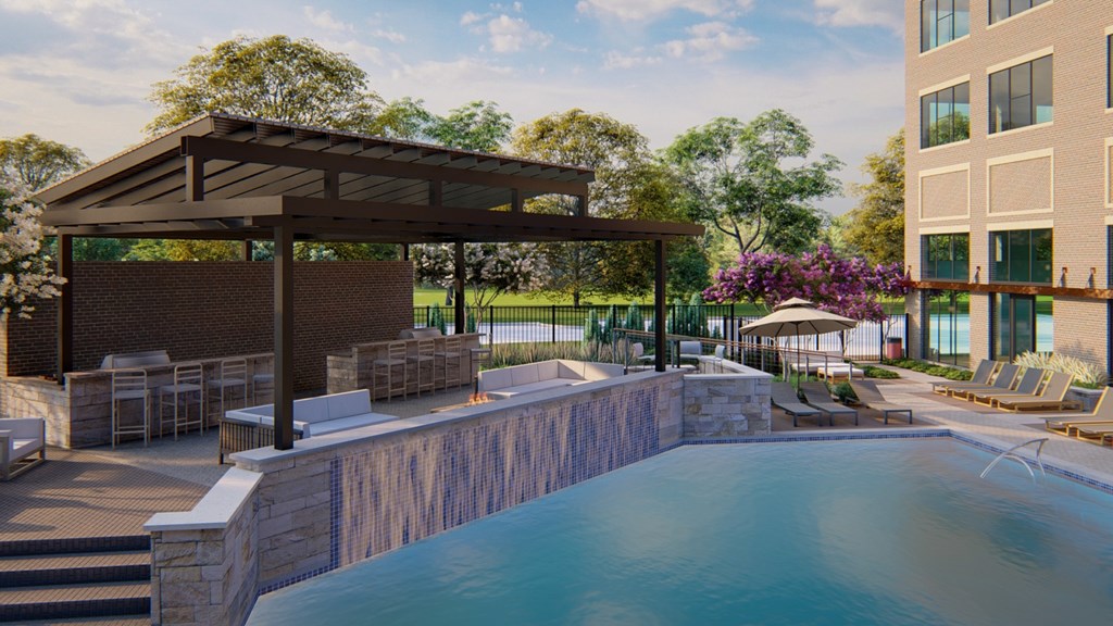 The Depot Apartments in Celina, Texas Pool Area Rendering