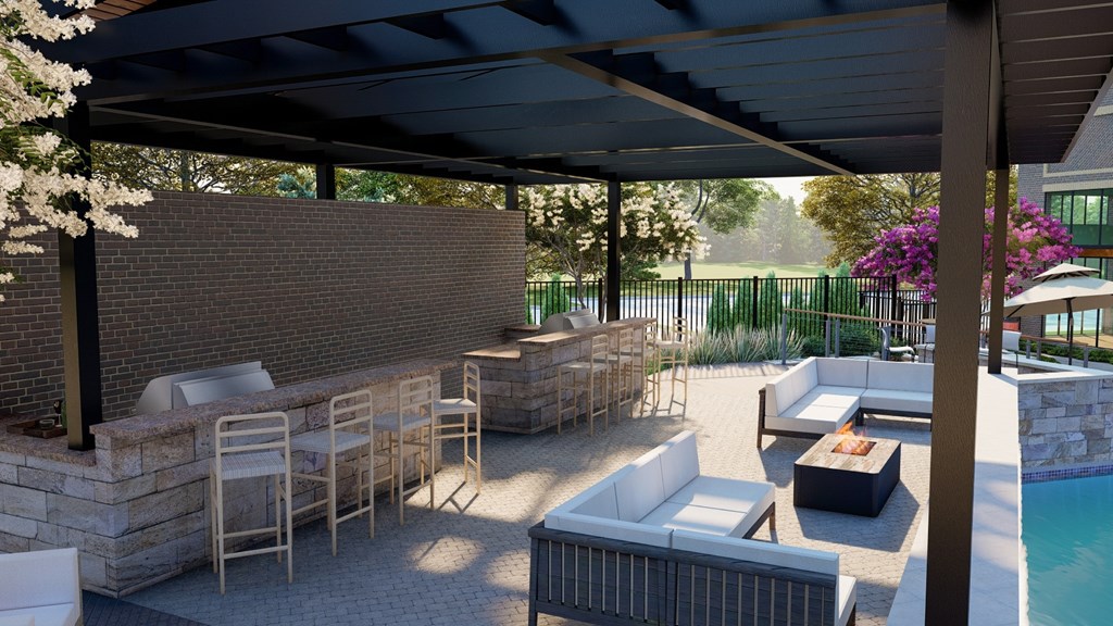 The Depot Apartments in Celina, Texas Pool and BBQ Area Rendering