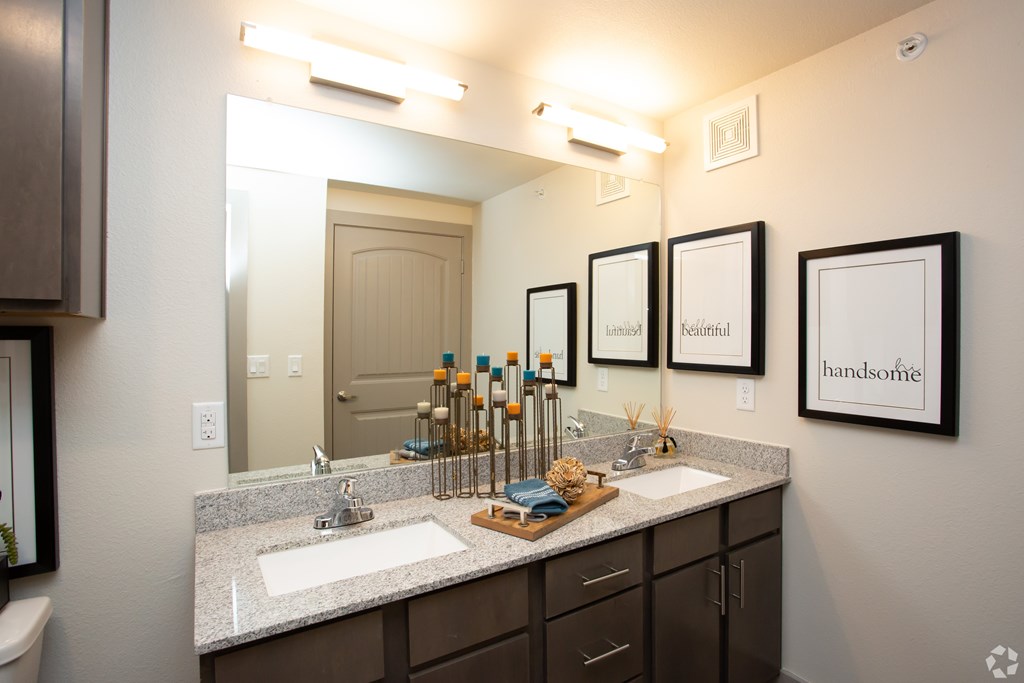 The Flats at Shadowglen Apartments in Manor, TX Model Bathroom