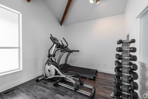 Community fitness center at The Groove apartments in the Hazel Dell 98665 neighborhood in Vancouver, Washington.