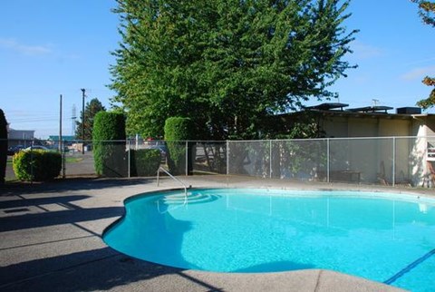 A small pool with a fence around it.