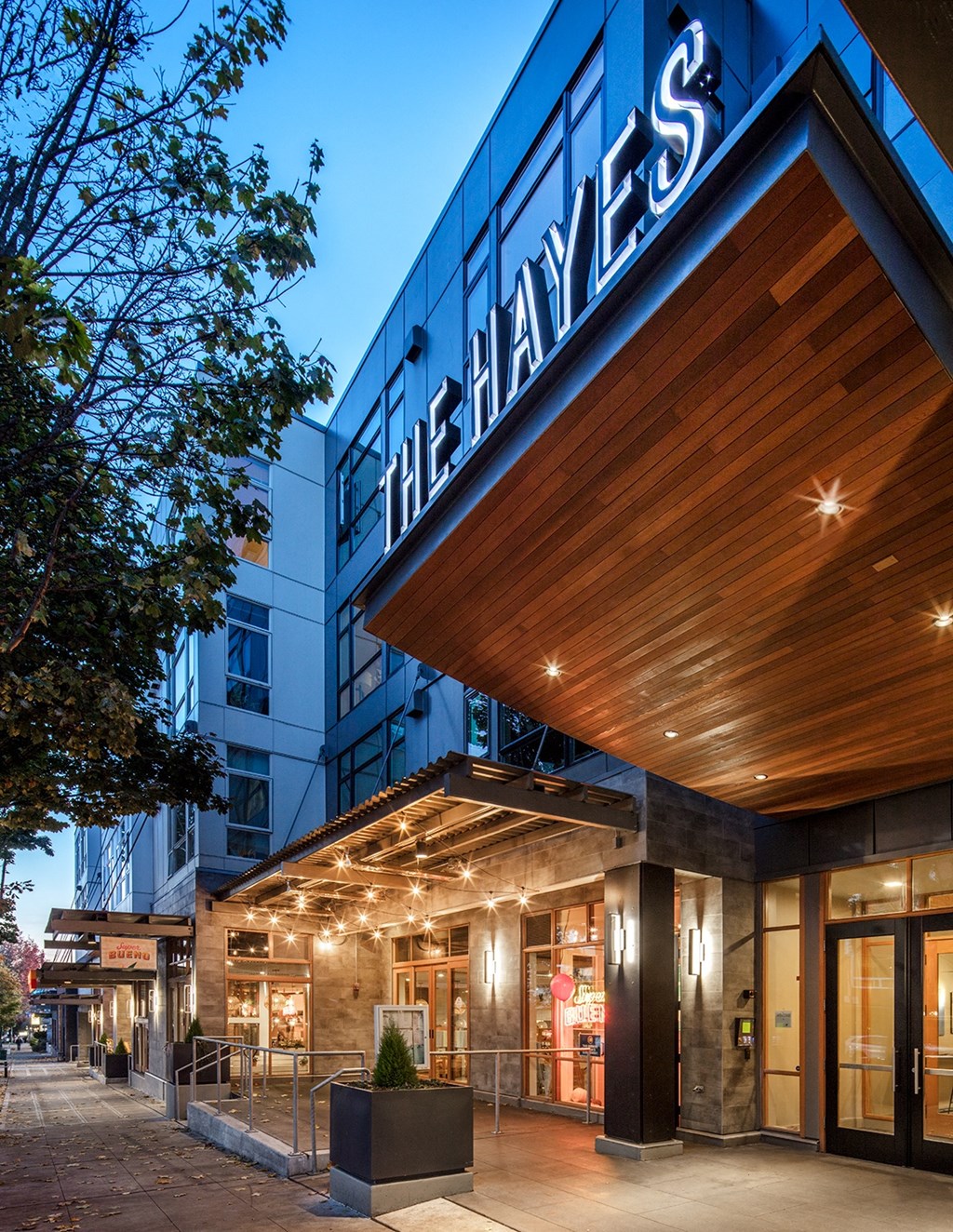 a building with a sign on the front of it