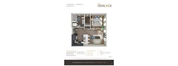 The Hemlock 1 Bed 1 Bath 2A-2C Floor Plan