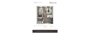 The Hemlock 1 Bed 1 Bath 3A-3B Floor Plan