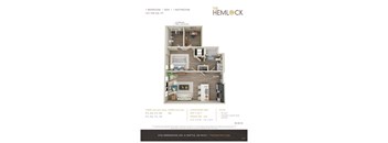 The Hemlock 1 Bed 1 Bath w Den 10A-10B Floor Plan