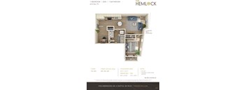 The Hemlock Open 1 Bed 1 Bath w Den 3A-3B Floor Plan