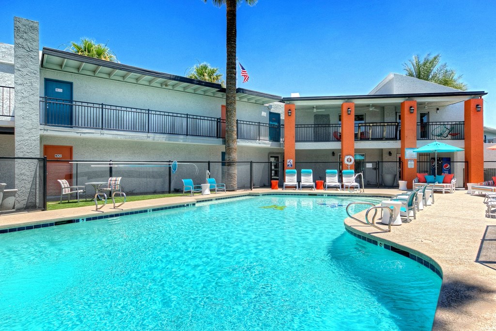 The Icon on Central Apartments in Phoenix, Arizona Pool with Lounge Chairs
