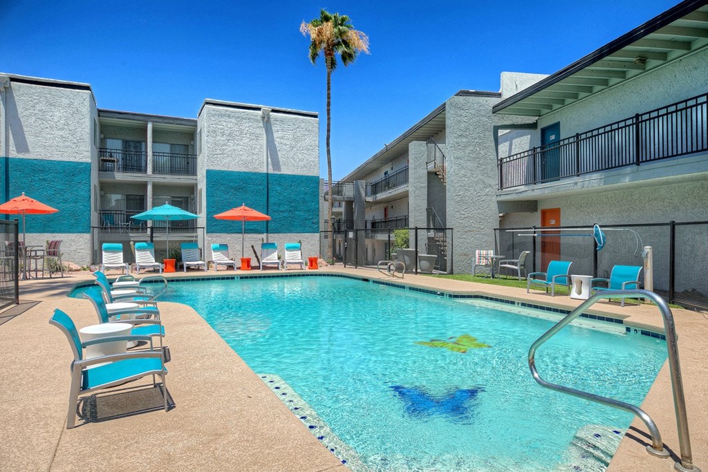 The Icon on Central Apartments in Phoenix, Arizona Pool with Lounge Chairs