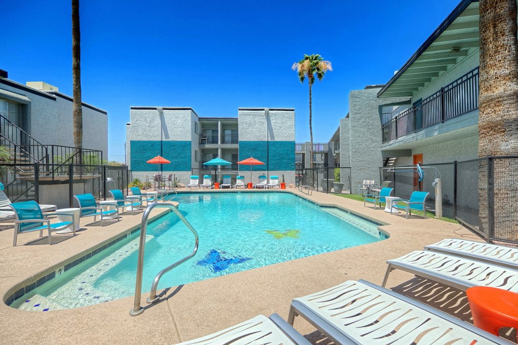 The Icon on Central Apartments in Phoenix, Arizona Pool with Lounge Chairs