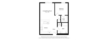 a floor plan of a studio apartment with a bedroom and a living room