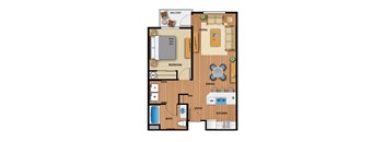 The Lodge Apartments in Walla Walla, Washington One Bedroom Floor Plan