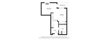 A floor plan of a home with a living room, bedroom, kitchen, bathroom and entry.