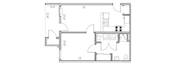 1Bed 1Bath Floor Plan at The Park at Medical Lake, Medical Lake 