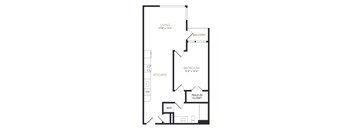 A black and white image of a floor plan for a one bedroom apartment.