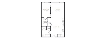 A black and white image of a floor plan for a small apartment.