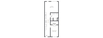 A drawing of a floor plan for an apartment with a living room, kitchen, walk-in closet, and bedroom.