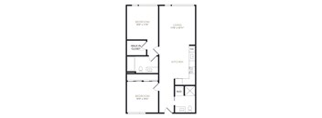 A black and white image of a floor plan for a two bedroom apartment.