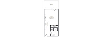 A black and white floor plan of a living/bedroom area.