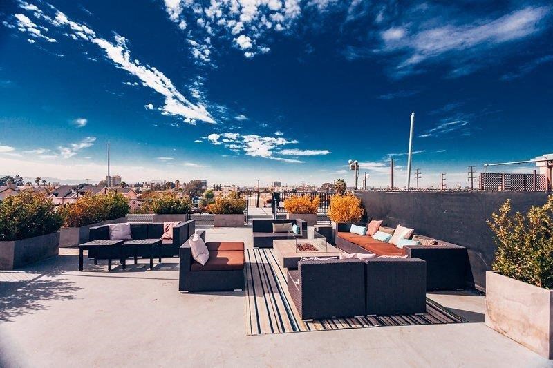 The Studios Noho in North Hollywood, California Rooftop Patio with Seating and Fire Pit