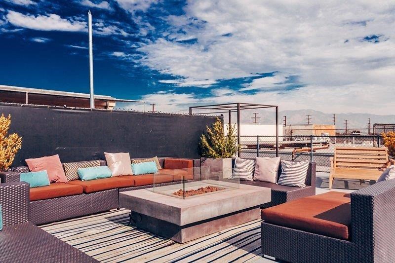 The Studios Noho in North Hollywood, California Rooftop Patio with Seating and Fire Pit