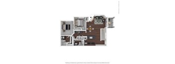 A floor plan of a house with a kitchen, living room, dining room, and two bedrooms.