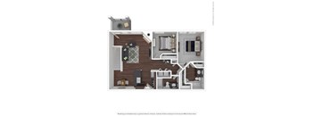 A 3D rendered image of a house layout.