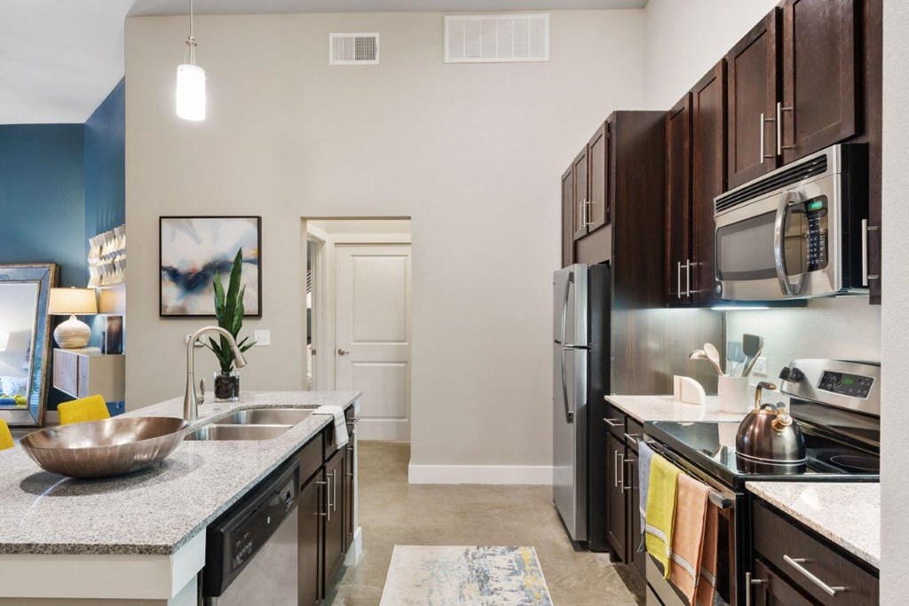 The Wall Street Lofts in Midland, Texas Model Kitchen with Island