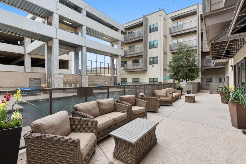 The Wall Street Lofts in Midland, Texas Poolside Patio with Seating