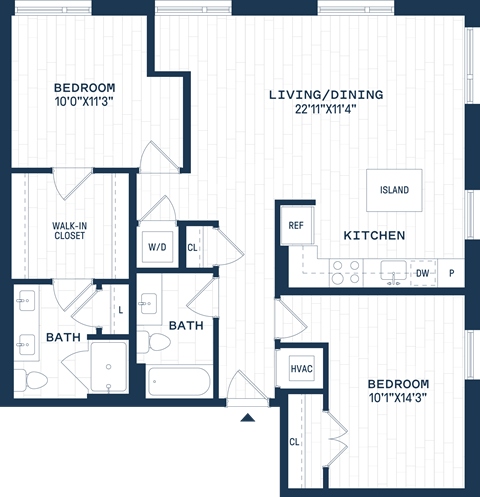 the floor plan of a bedroom apartment with a bathroom and a living room