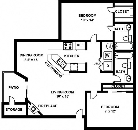 Fulton's Crossing and Landing 2D Floor Plan - The Danbury 2b2b
