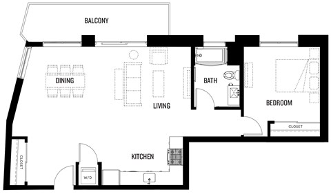 A black and white image of a floor plan for A10 at Ovelo Hollywood.