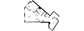 A black and white image of a floor plan for A11-D at Ovelo Hollywood.