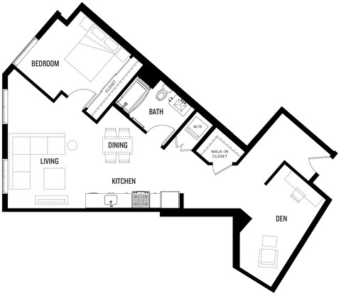 A black and white image of a floor plan for A11-D at Ovelo Hollywood.