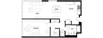 A black and white floor plan of A12 at Ovelo Hollywood with labeled rooms.