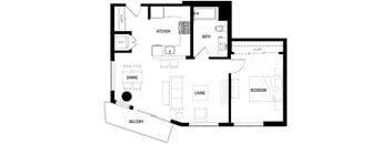 A black and white floor plan of A4 with a balcony.