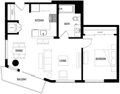 A black and white floor plan of A4 with a balcony.