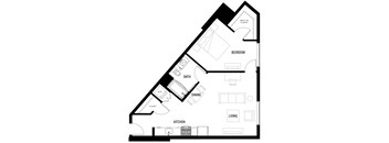 A black and white floor plan of A5 at Ovelo Hollywood with labeled rooms.