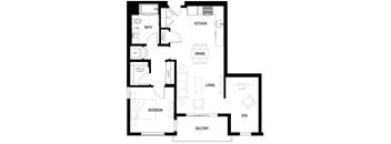 A black and white image of a floor plan for A6-D at Ovelo Hollywood.