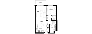 A black and white image of a floor plan for A6 at Ovelo Hollywood.