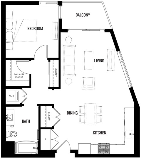 A black and white image of a floor plan for A8 at Ovelo Hollywood.