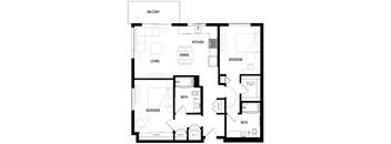 A black and white image of B1 at Ovelo Hollywood's floor plan.