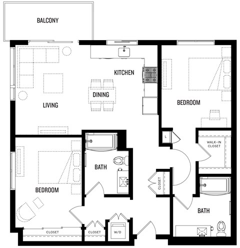 A black and white image of B1 at Ovelo Hollywood's floor plan.