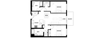 A black and white image of a floor plan for B2 at Ovelo Hollywood.