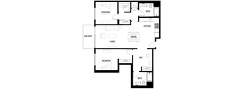 A black and white image of B4-D at Ovelo Hollywood floor plan.