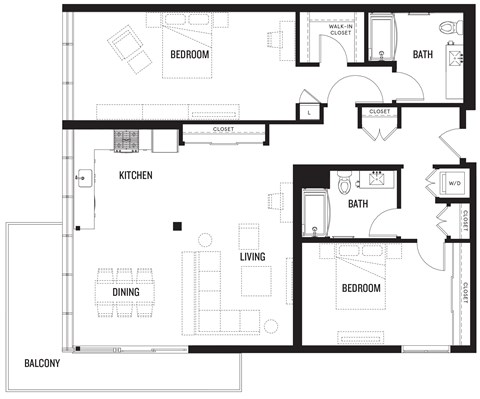 A black and white floor plan of B7 at Ovelo Hollywood with labeled rooms.