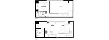 A black and white image of a floor plan for LW-B at Ovelo Hollywood