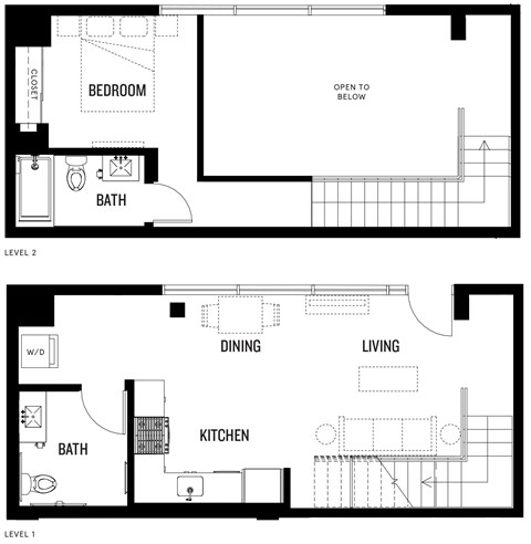 A black and white image of a floor plan for LW-B at Ovelo Hollywood