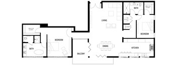 A black and white image of PH1 at Ovelo Hollywood's floor plan.